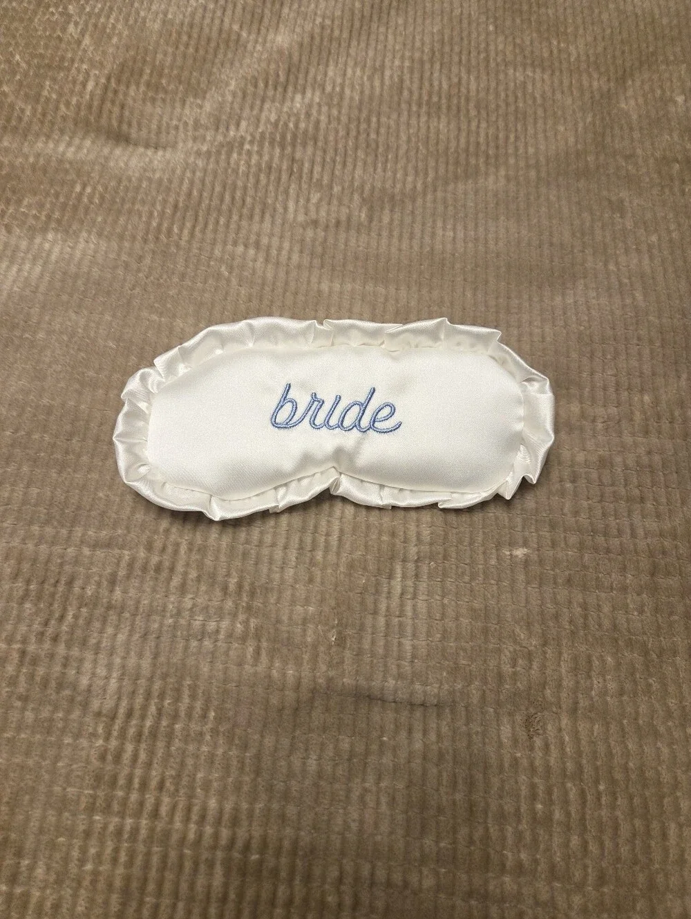❤️FIRM❤️ Bride Satin Eye Mask in White with Blue Embroidery